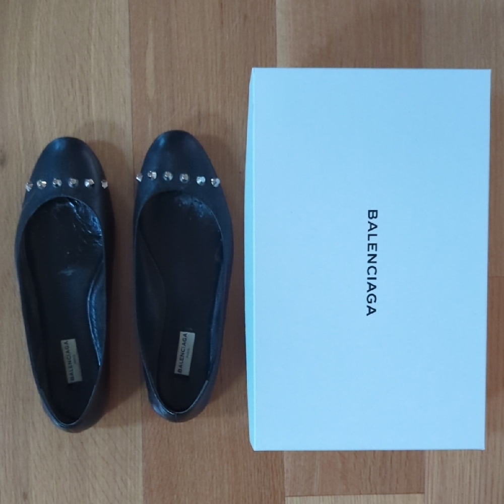 Balenciaga Black Flats with Silver Accents